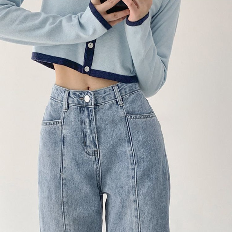  High Waist Jeans Women Korean Fashion