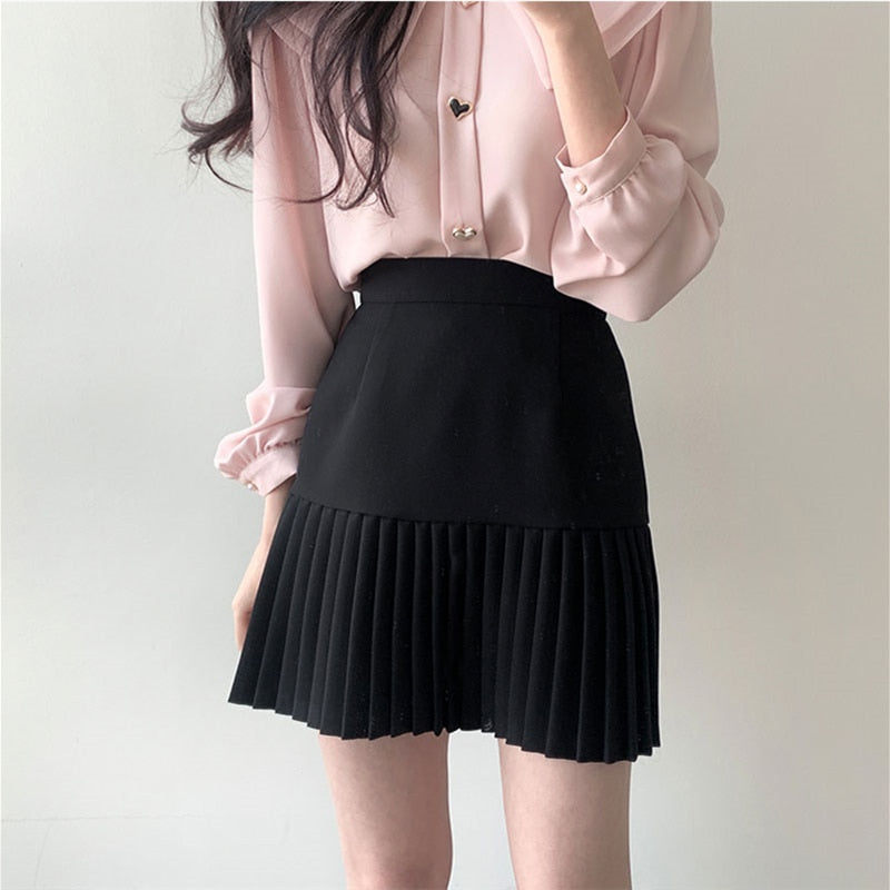 High Waist Hip Pleated Fashionable Office Lady