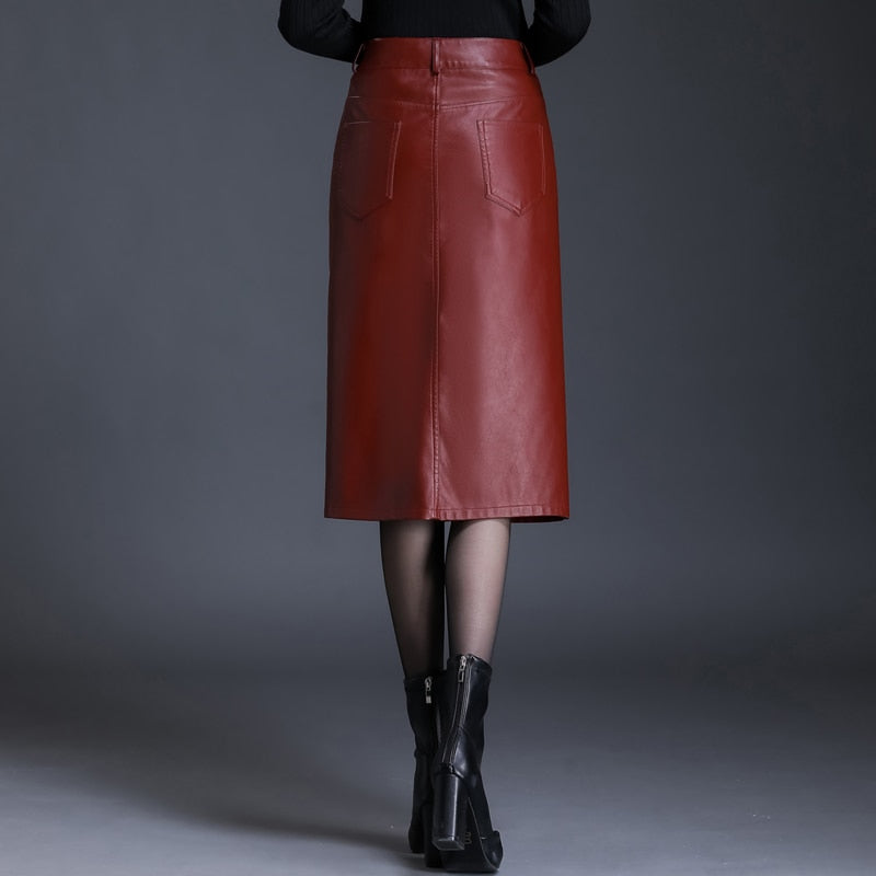 Women Leather Skirt  Autumn Winter  Lady High Waist  Wrap Hip Skirt 