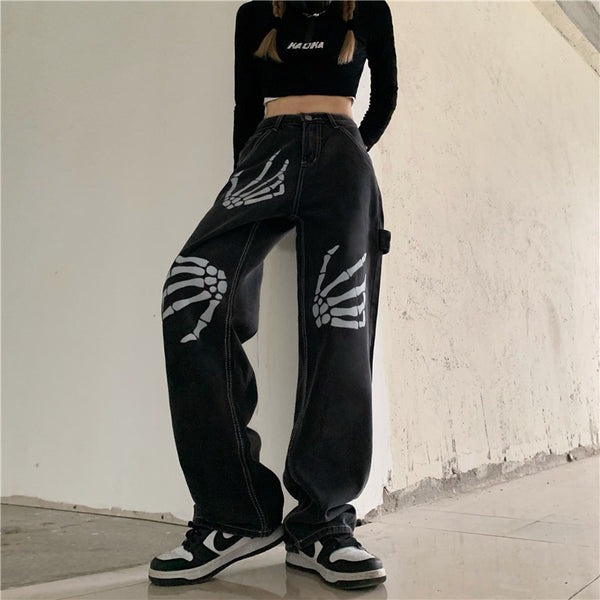 High Waist Women Jeans Hip Hop Black 