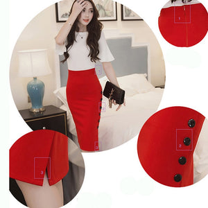  High Waist Ladies Skirt Side Split Button