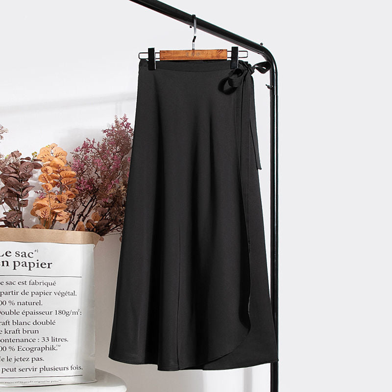  High waist chiffon Korean lace-up skirt female spring mid-length Skirt