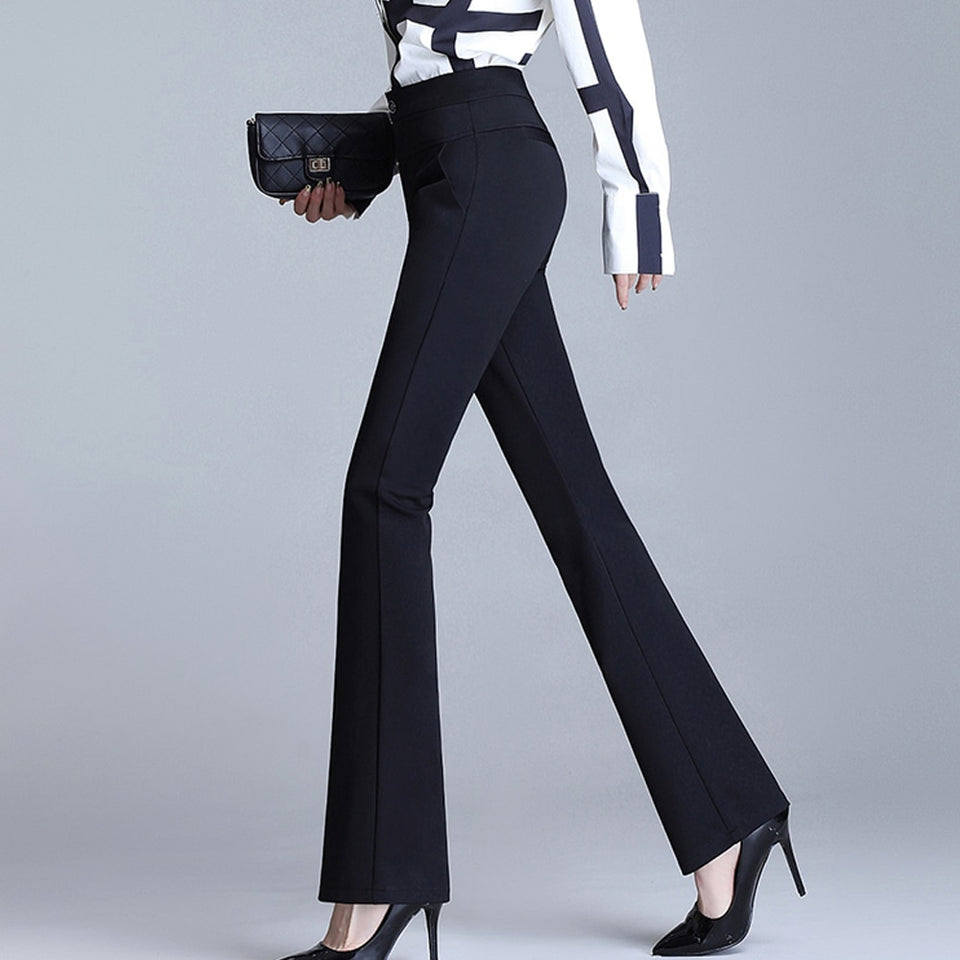 Women Elastic High Waist Flare Pants Straight Trousers