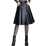 Leather Skirt Black High Waist Long Midi Skirts