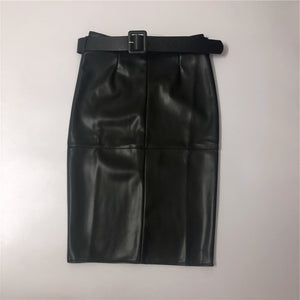 Midi Skirts with Belted High Waist Pencil Back Split Skirts