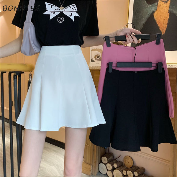 Pleated Pure Color High Waist Skirts