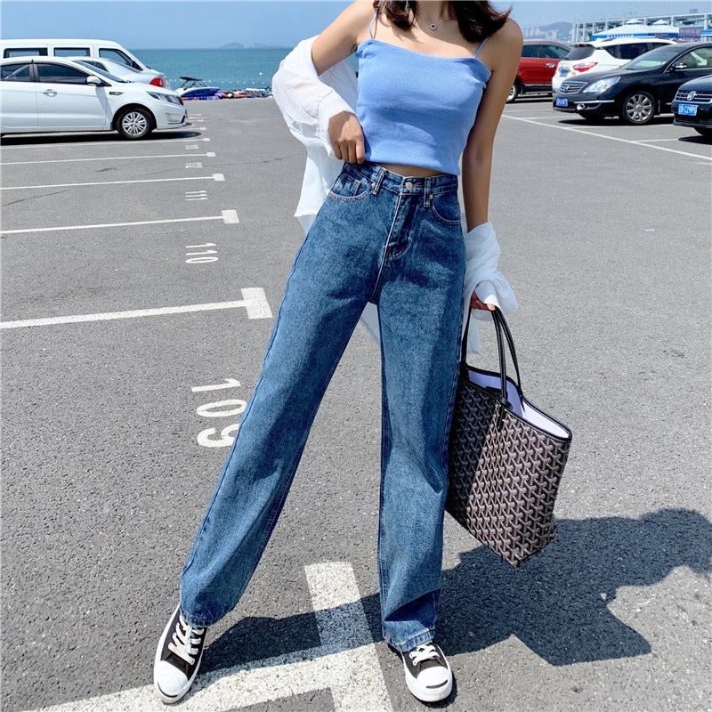 Women Jeans  New Wide Leg Casual  High Waist Trouser  Jeans Fashion Straight