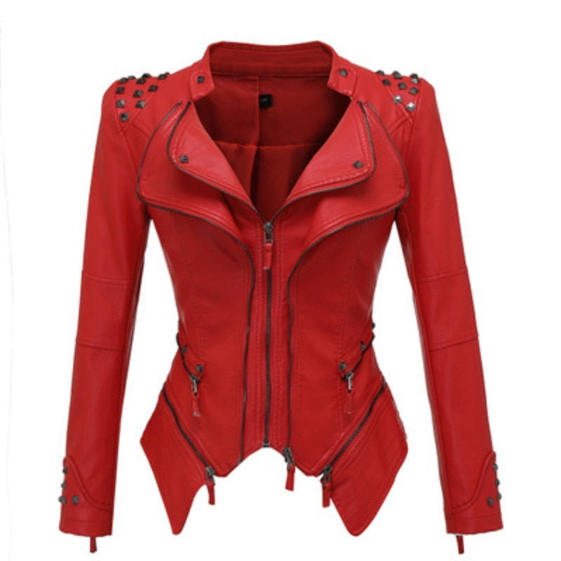 Leather Jacket Women Femme Motorcycle