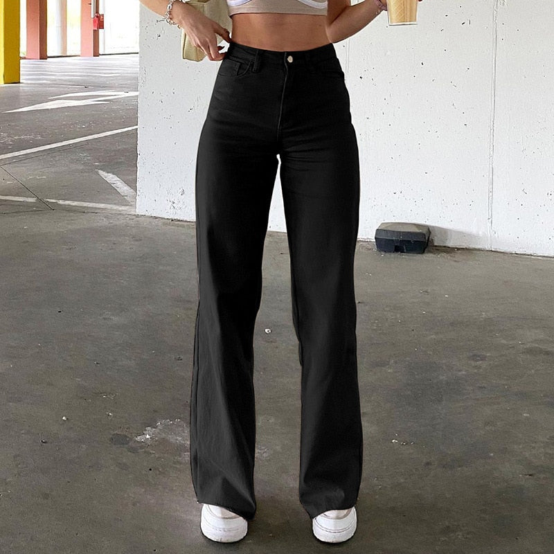 Brown Jeans Fashion Y2K Women High Waist Stretch Wide Leg Femme Trousers