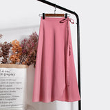  High waist chiffon Korean lace-up skirt female spring mid-length Skirt
