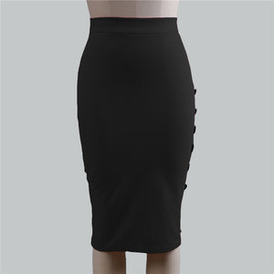  High Waist Ladies Skirt Side Split Button 