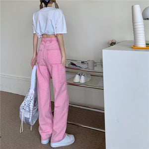 Women&  Jeans High Waist New 2022 Summer Pink  Wide Leg Trouser Casual Pants