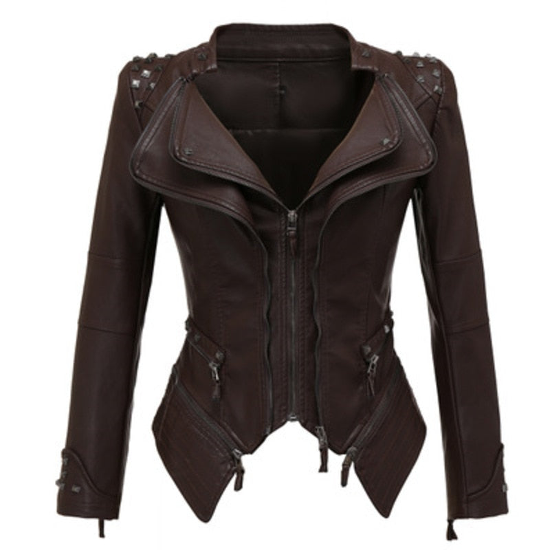 Leather Jacket Women Femme Motorcycle