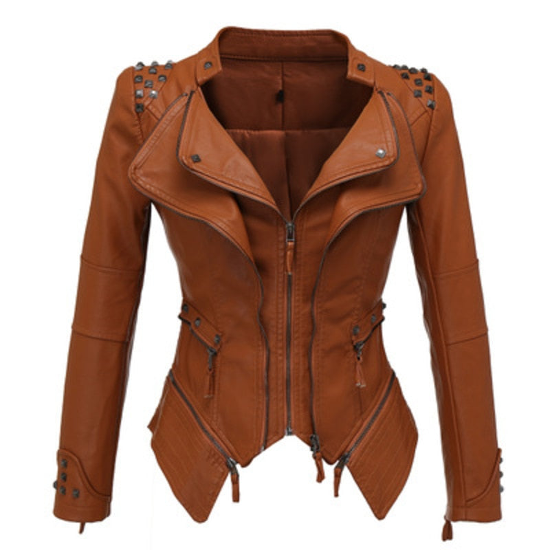 Leather Jacket Women Femme Motorcycle