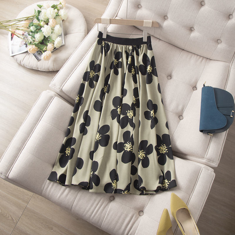 Skirts Women Summer Floral Elastic Waist  A-line Skirt