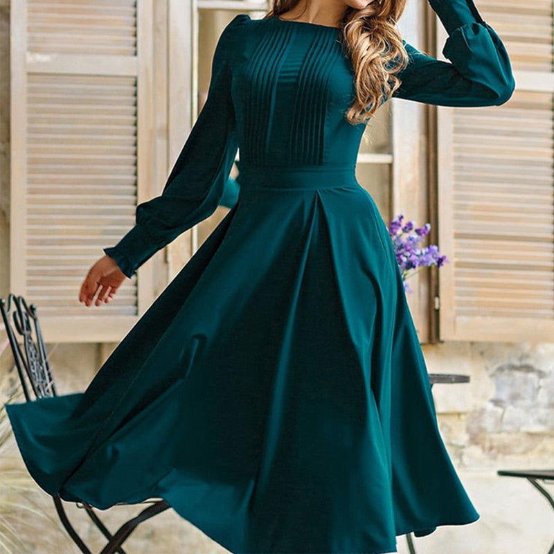 Green Long Sleeve Women Party Dress