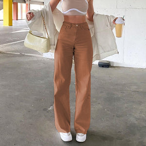 Brown Jeans Fashion Y2K Women High Waist Stretch Wide Leg Femme Trousers