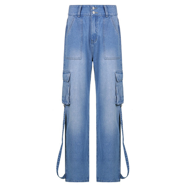 Jeans Women Vintage Cargo Denim Trousers