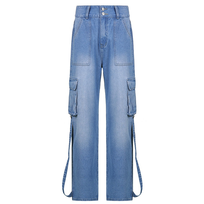 Jeans Women Vintage Cargo Denim Trousers