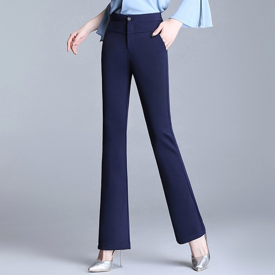 Women Elastic High Waist Flare Pants Straight Trousers