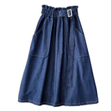 Denim Skirt Women High Waist Midi Jean Skirt 