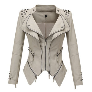 Leather Jacket Women Femme Motorcycle