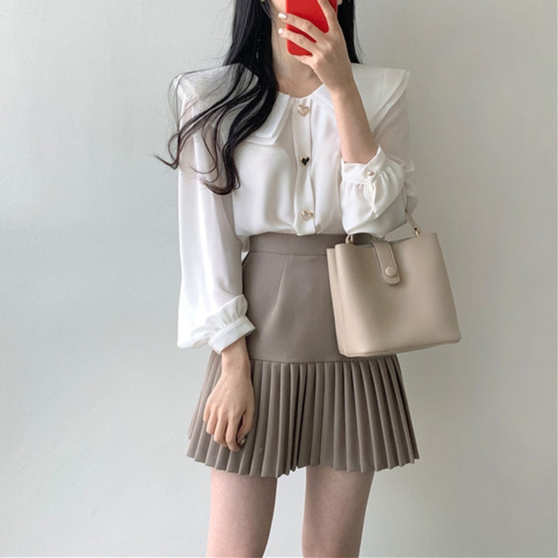 High Waist Hip Pleated Fashionable Office Lady