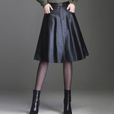 Leather Skirt Black High Waist Long Midi Skirts