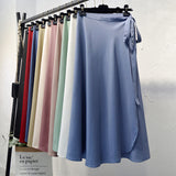  High waist chiffon Korean lace-up skirt female spring mid-length Skirt