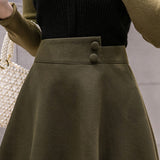 Skirt High Waist Two Button Solid Woolen Skirts