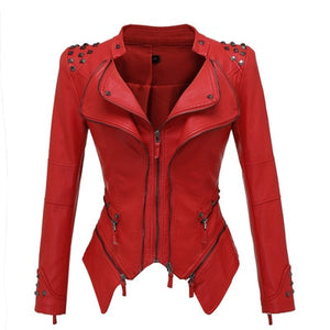 Leather Jacket Women Femme Motorcycle