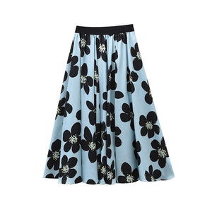 Skirts Women Summer Floral Elastic Waist  A-line Skirt