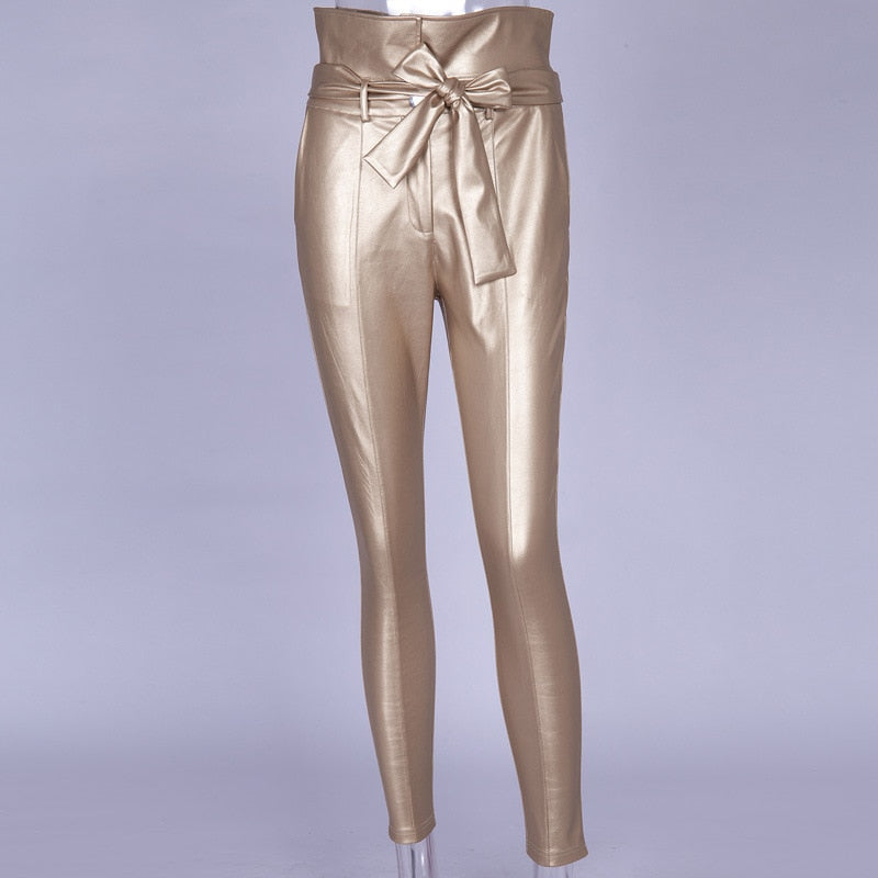 Gold Black High Waist Pencil Pants Women 