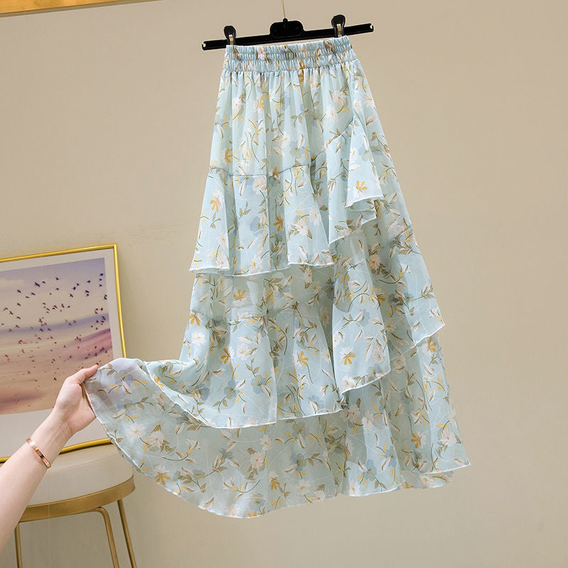 Half-length skirt new summer floral A-Line Skirt