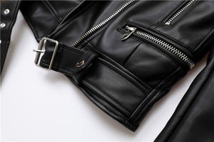 Spring and Autumn  New faux leather  jacket with belt women