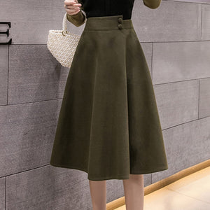 Skirt High Waist Two Button Solid Woolen Skirts