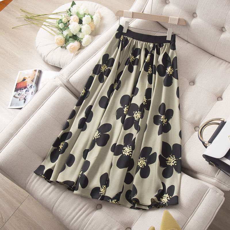 Skirts Women Summer Floral Elastic Waist  A-line Skirt