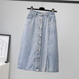 Loose Denim skirt women summer Medium Long Split High waist Jeans 