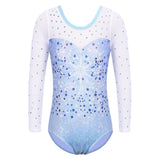 Long Sleeve Mesh Patchwork Leotards for Girls Toddler Kids Diamond Gymnastics Jumpsuit