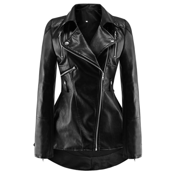 Women Leather Zipper Jacket Biker Motorcycle Coat