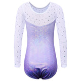 Long Sleeve Mesh Patchwork Leotards for Girls Toddler Kids Diamond Gymnastics Jumpsuit