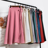  High waist chiffon Korean lace-up skirt female spring mid-length Skirt