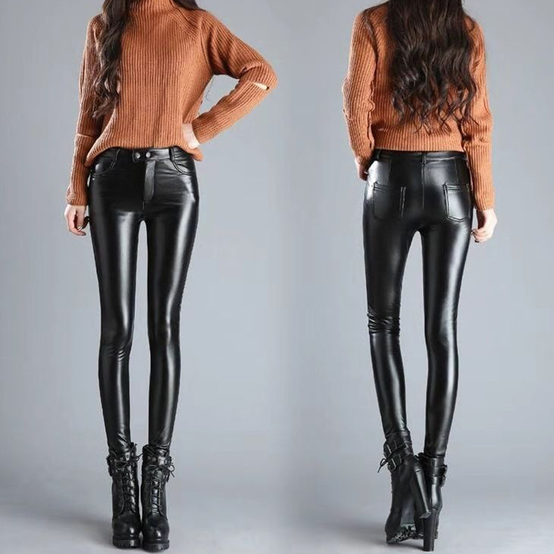 Winter Faux Leather Pants Women