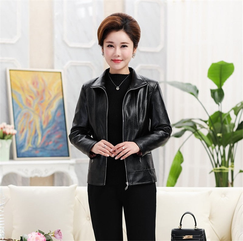  New Fashion Women Spring Autumn  Faux Leather Jackets Lady Motorcycel 