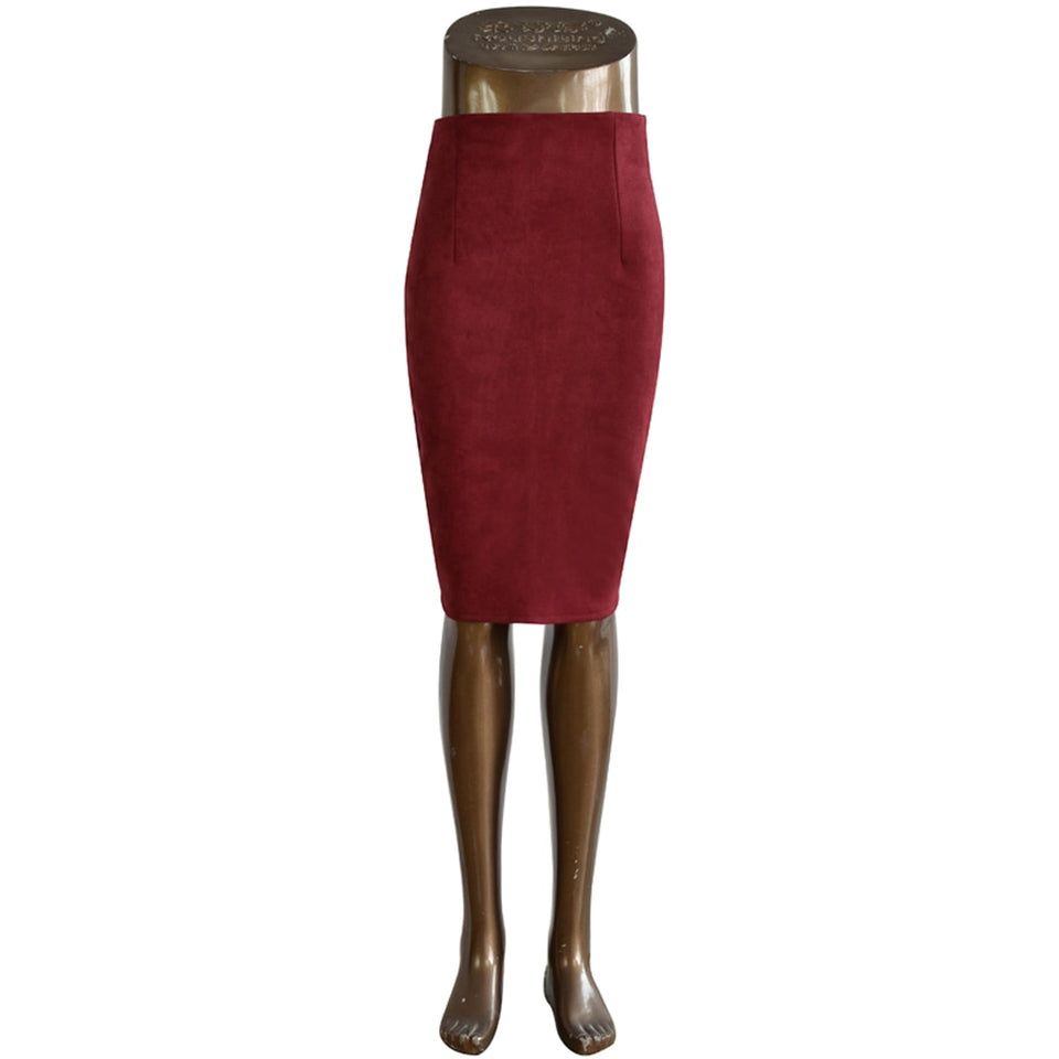 Women Pencil Skirt Solid Color Female High Waist Skirt