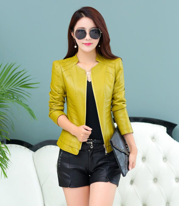 Women Spring Leather Jacket  Female Clothing Short Leather Coat