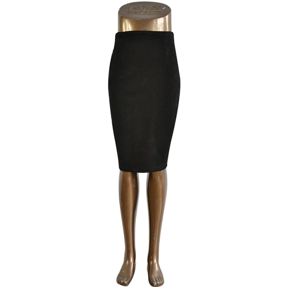 Women Pencil Skirt Solid Color Female High Waist Skirt