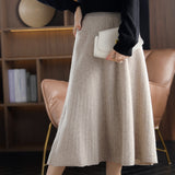 Wool Pleated Long Skirt Women