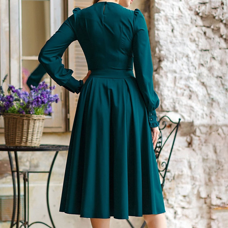 Green Long Sleeve Women Party Dress