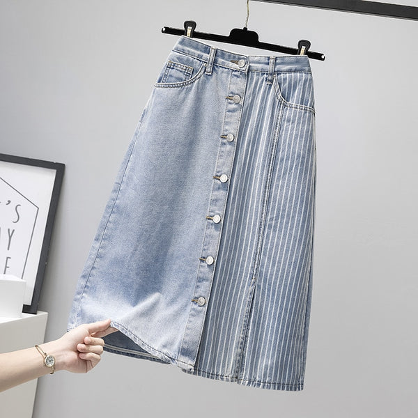 Loose Denim skirt women summer Medium Long Split High waist Jeans 
